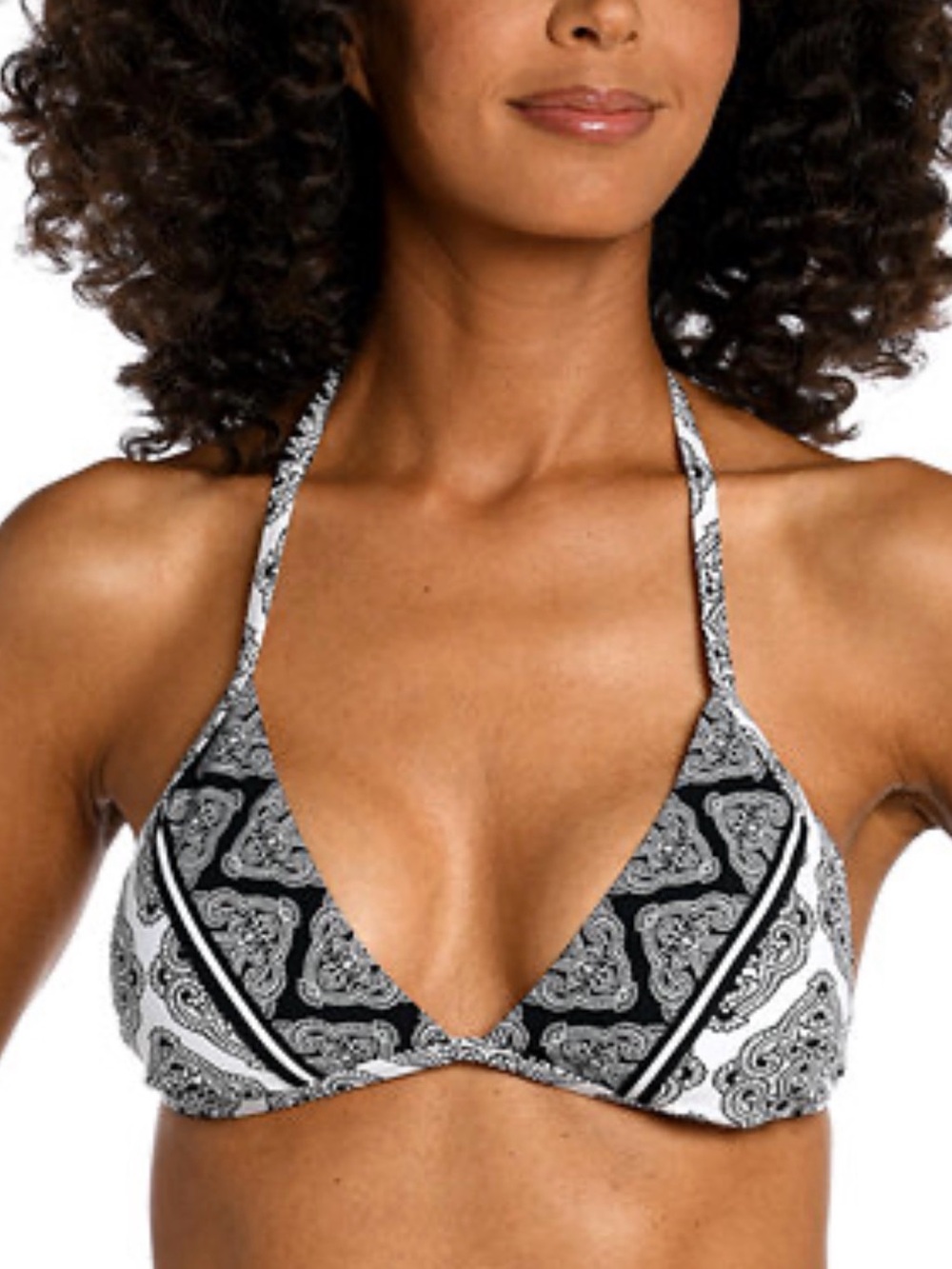 LA Blanca Halter Triangle Swim Top - Black & White Paisley NWT Size 8